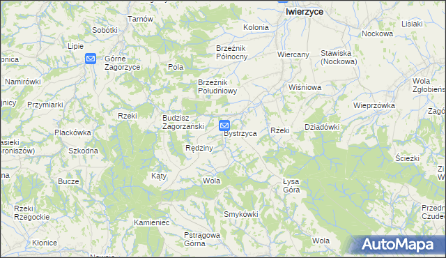 mapa Bystrzyca gmina Iwierzyce, Bystrzyca gmina Iwierzyce na mapie Targeo