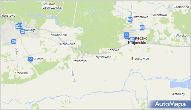 mapa Byszewice gmina Kaczory, Byszewice gmina Kaczory na mapie Targeo