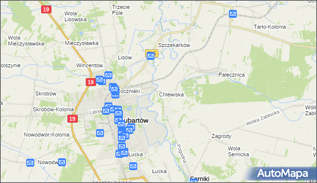 mapa Chlewiska gmina Lubartów, Chlewiska gmina Lubartów na mapie Targeo