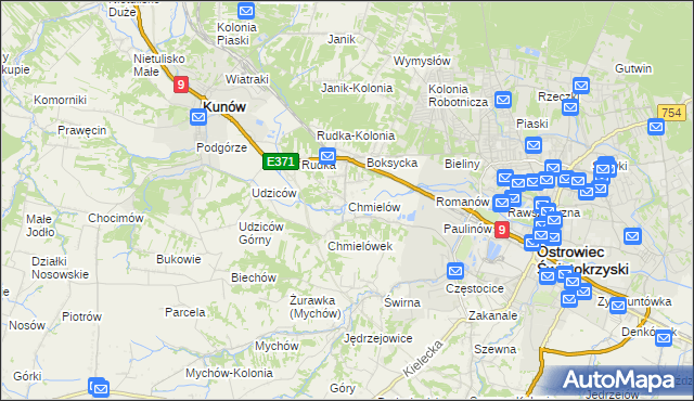 mapa Chmielów gmina Bodzechów, Chmielów gmina Bodzechów na mapie Targeo