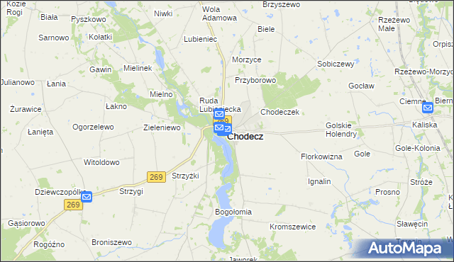 mapa Chodecz powiat włocławski, Chodecz powiat włocławski na mapie Targeo