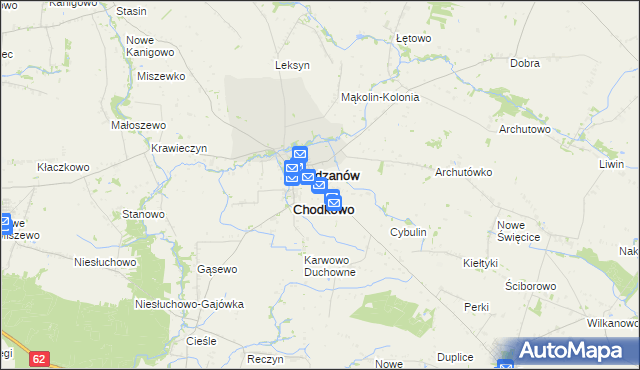 mapa Chodkowo-Działki, Chodkowo-Działki na mapie Targeo