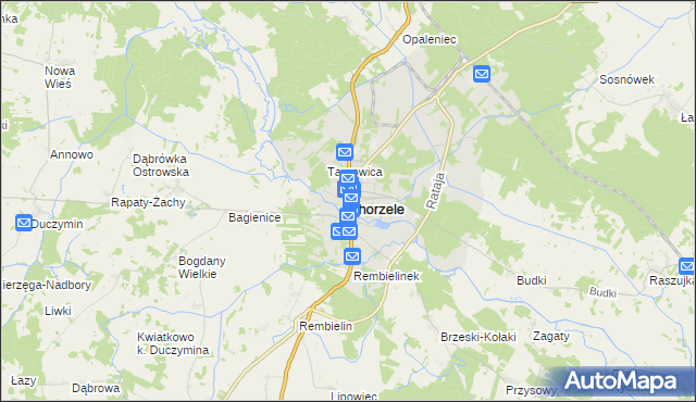 mapa Chorzele powiat przasnyski, Chorzele powiat przasnyski na mapie Targeo