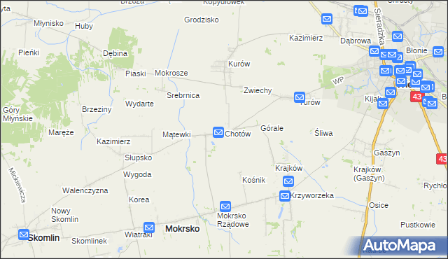mapa Chotów gmina Mokrsko, Chotów gmina Mokrsko na mapie Targeo