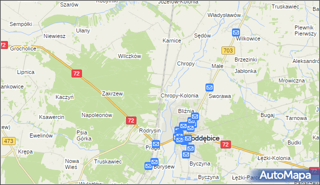 mapa Chropy-Kolonia, Chropy-Kolonia na mapie Targeo