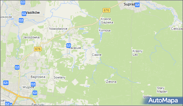 mapa Ciasne gmina Supraśl, Ciasne gmina Supraśl na mapie Targeo
