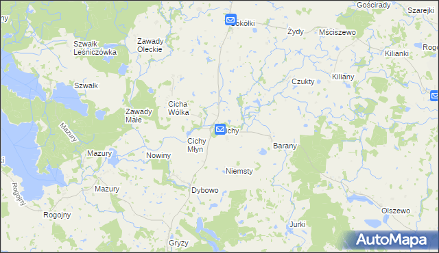 mapa Cichy gmina Świętajno, Cichy gmina Świętajno na mapie Targeo