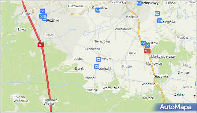 mapa Cynków gmina Koziegłowy, Cynków gmina Koziegłowy na mapie Targeo