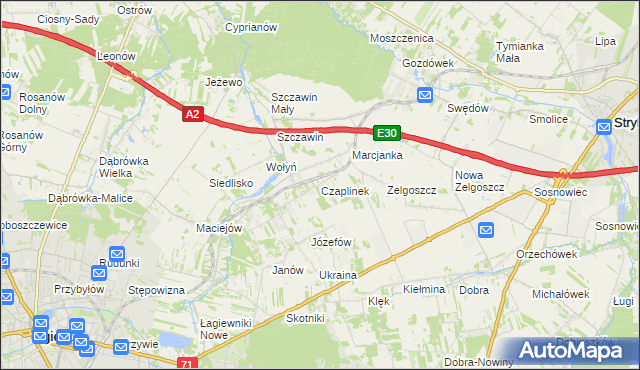 mapa Czaplinek gmina Zgierz, Czaplinek gmina Zgierz na mapie Targeo