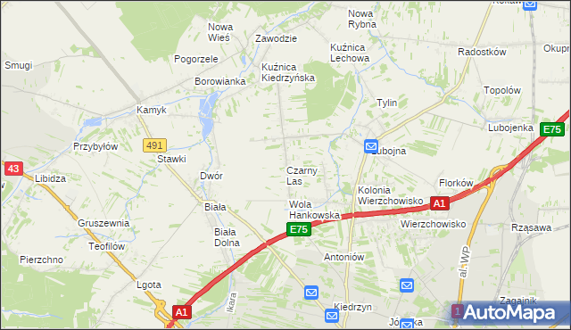 mapa Czarny Las gmina Mykanów, Czarny Las gmina Mykanów na mapie Targeo