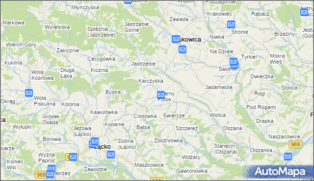 mapa Czarny Potok gmina Łącko, Czarny Potok gmina Łącko na mapie Targeo