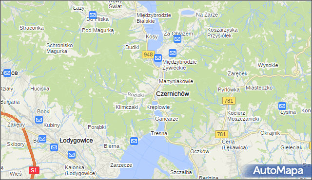 mapa Czernichów powiat żywiecki, Czernichów powiat żywiecki na mapie Targeo