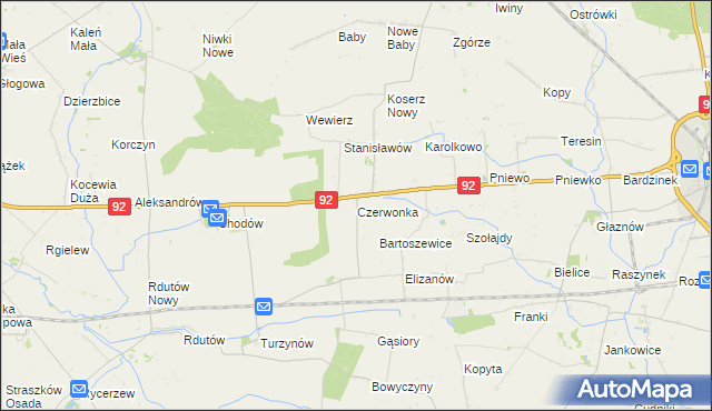 mapa Czerwonka gmina Chodów, Czerwonka gmina Chodów na mapie Targeo