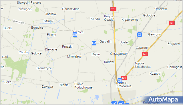 mapa Dąbie gmina Łęczyca, Dąbie gmina Łęczyca na mapie Targeo