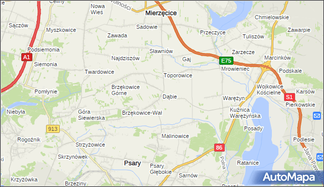 mapa Dąbie gmina Psary, Dąbie gmina Psary na mapie Targeo