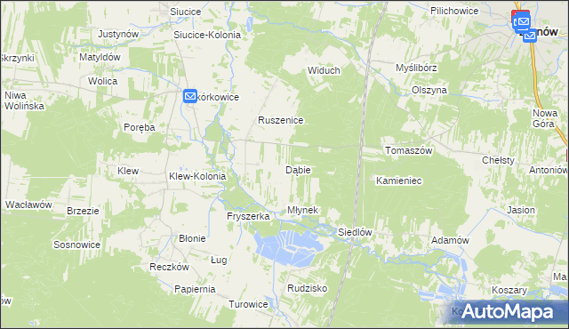 mapa Dąbie gmina Żarnów, Dąbie gmina Żarnów na mapie Targeo