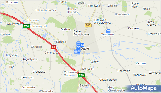 mapa Dąbie powiat kolski, Dąbie powiat kolski na mapie Targeo