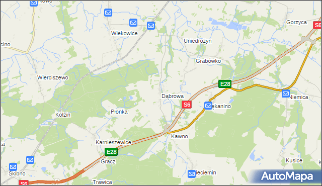 mapa Dąbrowa gmina Sianów, Dąbrowa gmina Sianów na mapie Targeo
