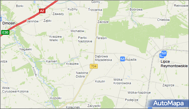 mapa Dąbrowa Mszadelska, Dąbrowa Mszadelska na mapie Targeo