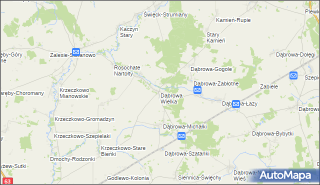 mapa Dąbrowa Wielka gmina Czyżew, Dąbrowa Wielka gmina Czyżew na mapie Targeo