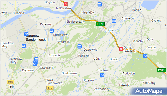 mapa Dąbrowica gmina Baranów Sandomierski, Dąbrowica gmina Baranów Sandomierski na mapie Targeo