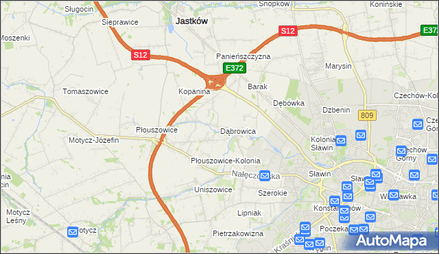 mapa Dąbrowica gmina Jastków, Dąbrowica gmina Jastków na mapie Targeo