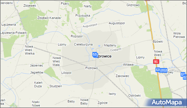 mapa Dąbrowice powiat kutnowski, Dąbrowice powiat kutnowski na mapie Targeo