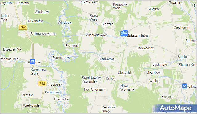 mapa Dąbrówka gmina Aleksandrów, Dąbrówka gmina Aleksandrów na mapie Targeo