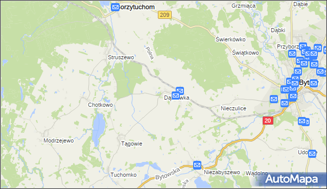 mapa Dąbrówka gmina Borzytuchom, Dąbrówka gmina Borzytuchom na mapie Targeo