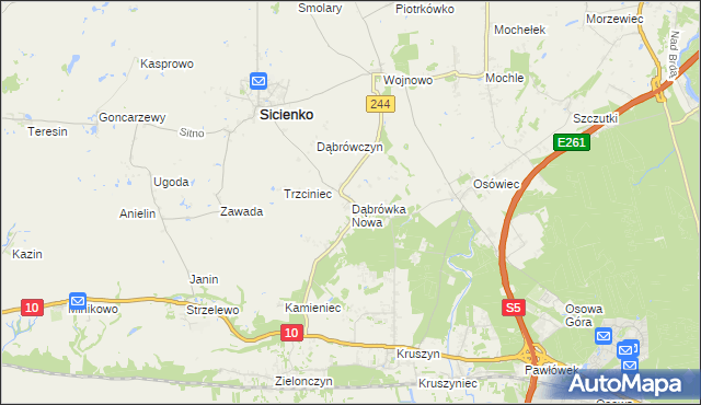 mapa Dąbrówka Nowa gmina Sicienko, Dąbrówka Nowa gmina Sicienko na mapie Targeo