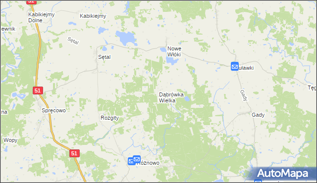 mapa Dąbrówka Wielka gmina Dywity, Dąbrówka Wielka gmina Dywity na mapie Targeo