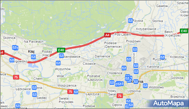 mapa Damienice, Damienice na mapie Targeo