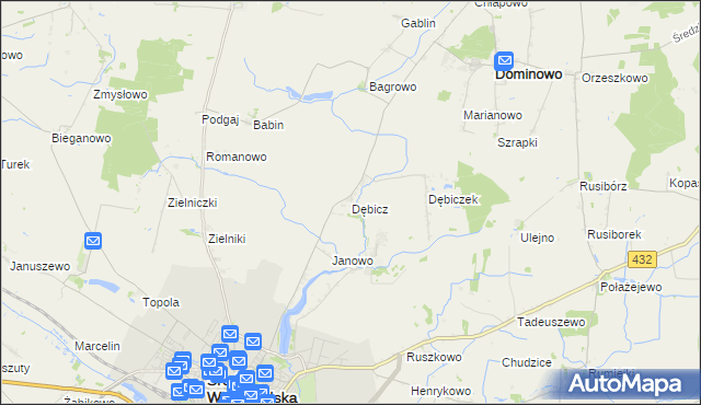 mapa Dębicz gmina Środa Wielkopolska, Dębicz gmina Środa Wielkopolska na mapie Targeo