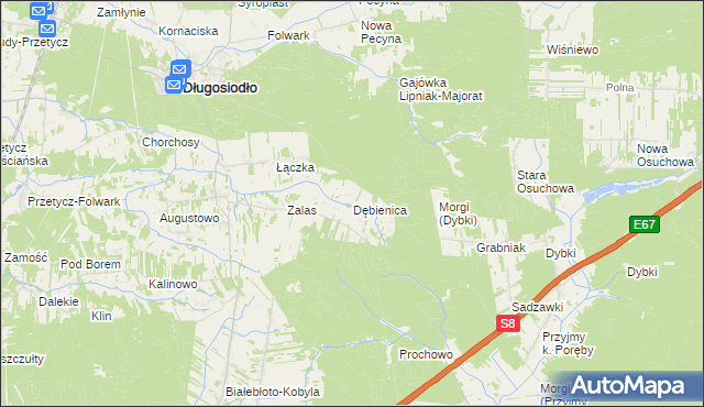 mapa Dębienica gmina Długosiodło, Dębienica gmina Długosiodło na mapie Targeo