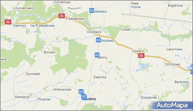 mapa Dębiny gmina Sośno, Dębiny gmina Sośno na mapie Targeo