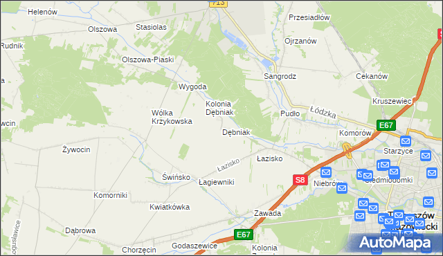 mapa Dębniak gmina Ujazd, Dębniak gmina Ujazd na mapie Targeo