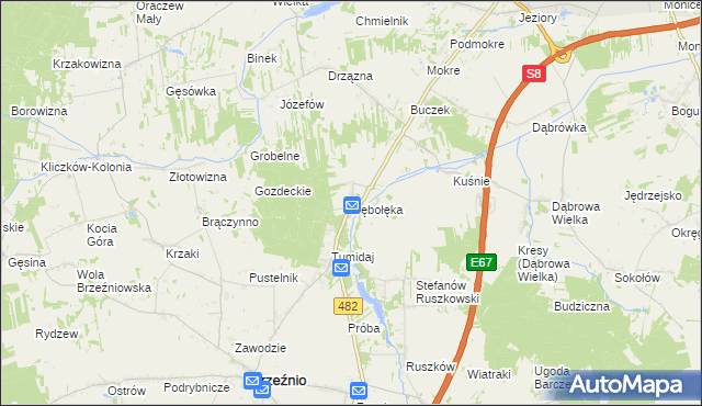 mapa Dębołęka gmina Brzeźnio, Dębołęka gmina Brzeźnio na mapie Targeo