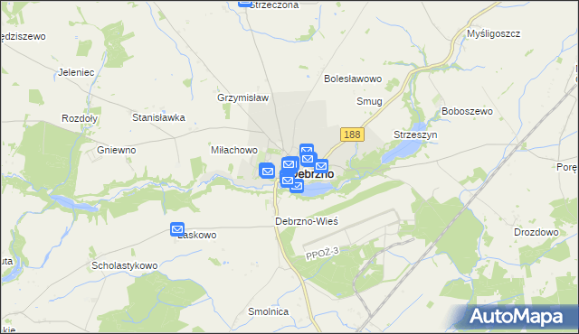 mapa Debrzno, Debrzno na mapie Targeo