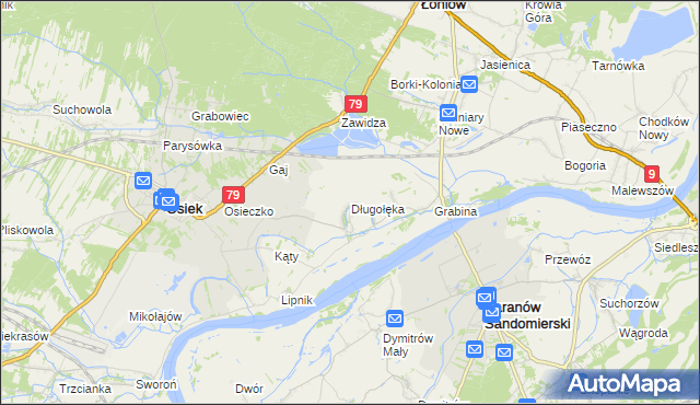 mapa Długołęka gmina Osiek, Długołęka gmina Osiek na mapie Targeo