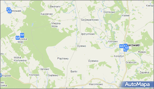 mapa Dylewo gmina Grunwald, Dylewo gmina Grunwald na mapie Targeo