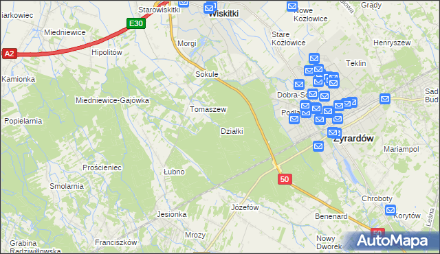 mapa Działki gmina Wiskitki, Działki gmina Wiskitki na mapie Targeo