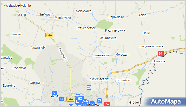 mapa Dziekanów, Dziekanów na mapie Targeo
