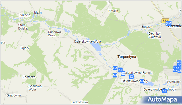 mapa Dzierzkowice-Zastawie, Dzierzkowice-Zastawie na mapie Targeo