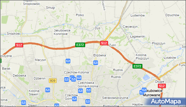 mapa Elizówka gmina Niemce, Elizówka gmina Niemce na mapie Targeo