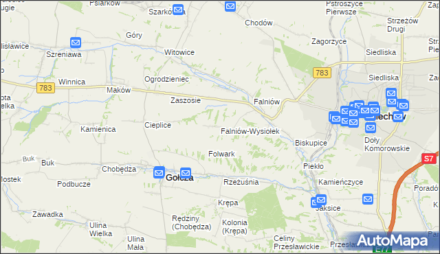 mapa Falniów-Wysiołek, Falniów-Wysiołek na mapie Targeo