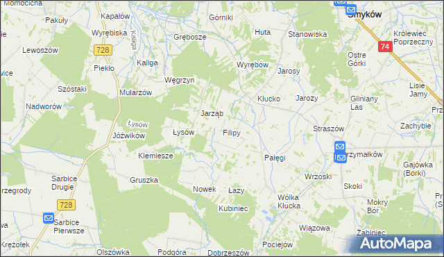 mapa Filipy gmina Radoszyce, Filipy gmina Radoszyce na mapie Targeo