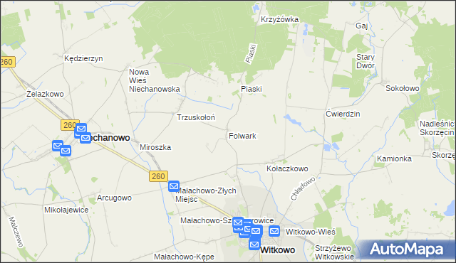 mapa Folwark gmina Witkowo, Folwark gmina Witkowo na mapie Targeo