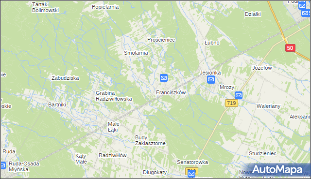 mapa Franciszków gmina Wiskitki, Franciszków gmina Wiskitki na mapie Targeo
