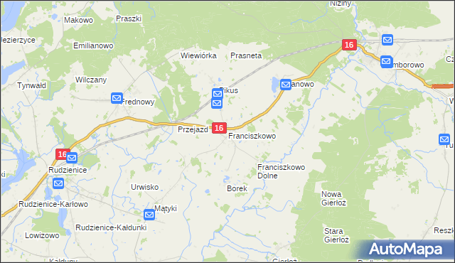 mapa Franciszkowo gmina Iława, Franciszkowo gmina Iława na mapie Targeo