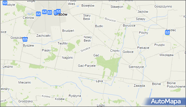 mapa Gać gmina Grabów, Gać gmina Grabów na mapie Targeo
